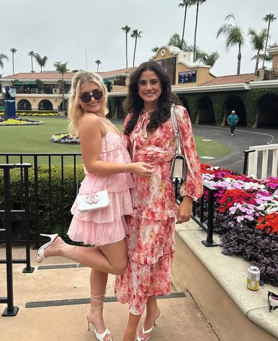 Pink floral midi dress at the races