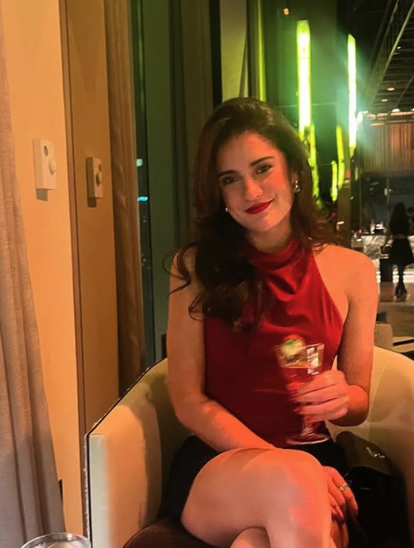 Red halter top on a night out